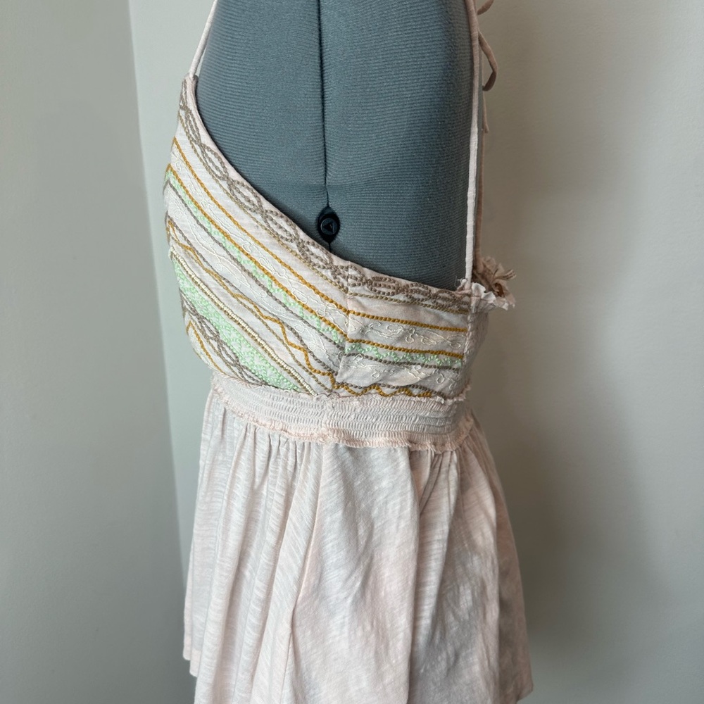 Free People Well Traveled Strappy Pink Embroidered Linen Cotton Tank Large - Picture 5 of 14